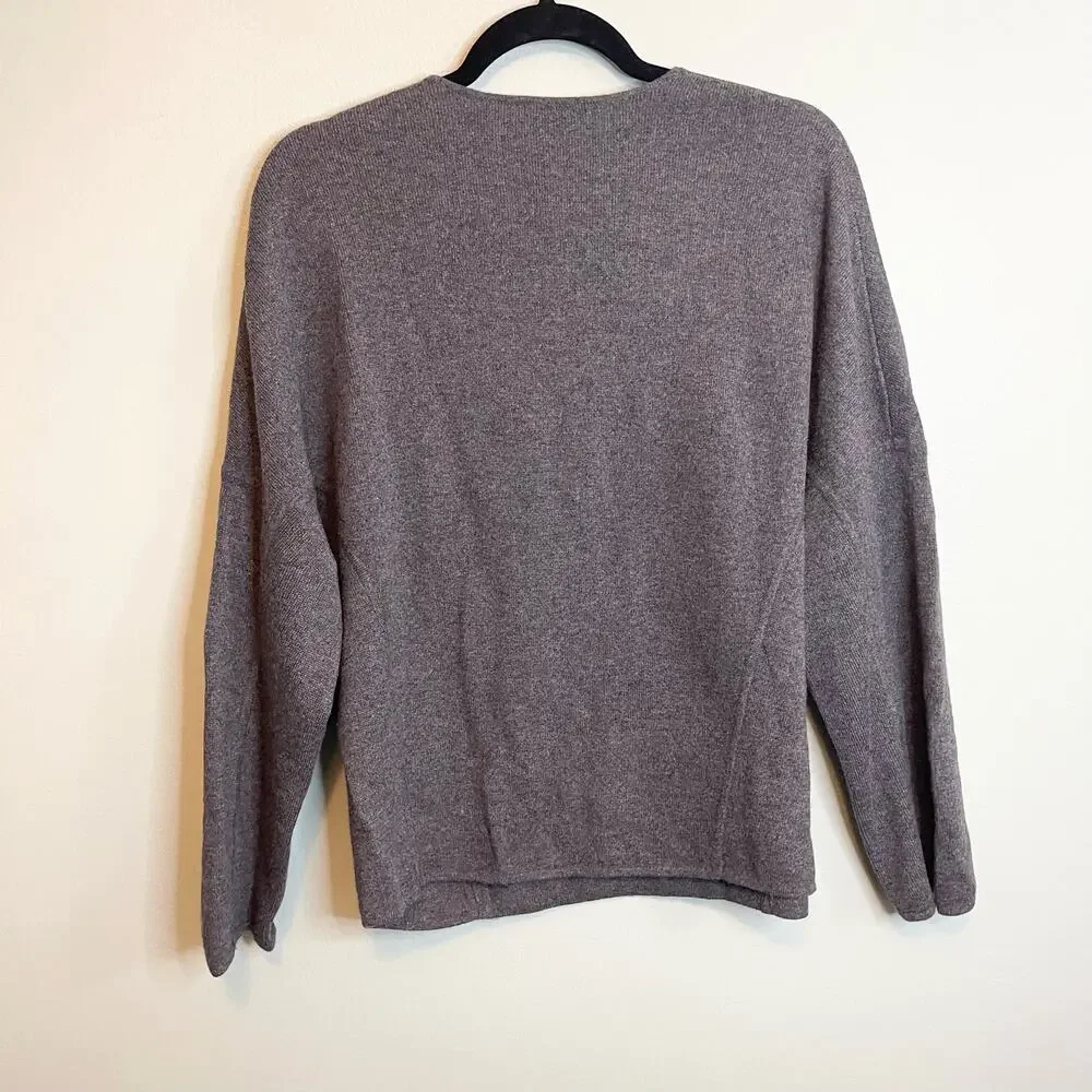 Vince Wool Cashmere Sweater M Gray Dolman Sleeve Lace Up Preppy Cozy Warm Soft